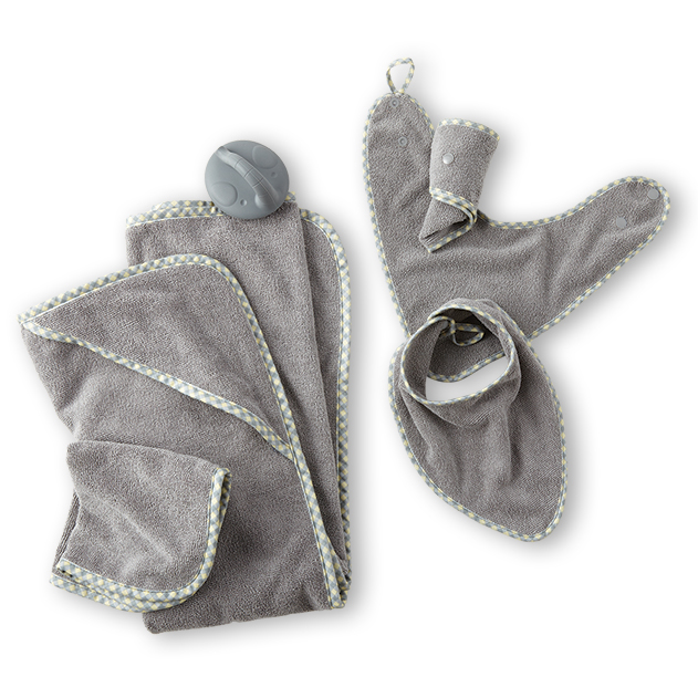 Baby Bundle – Baby Bibs Set, Baby's Bath Brush, Baby Hooded Towel Set