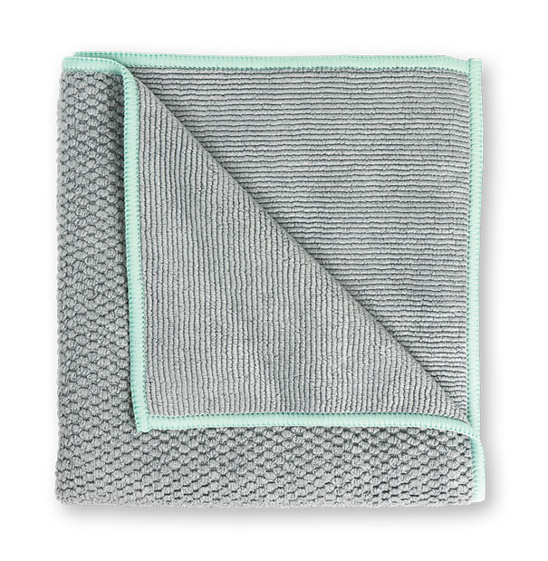 Textured Kitchen Towel, graphite w/sea mist trim - LE