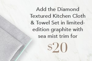 Your order qualifies you to buy the Kitchen Towel & Cloth Set, graphite w/ seamist trim for $20!
